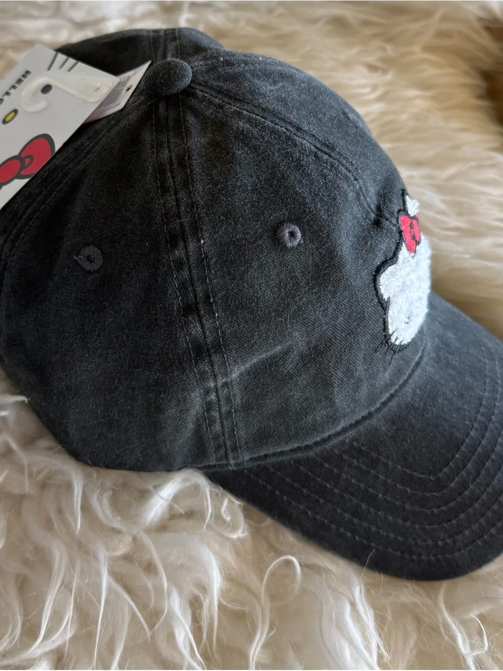 Hello Kitty Sanrio Black Denim wash embroidery Baseball Cap Hat*NWT